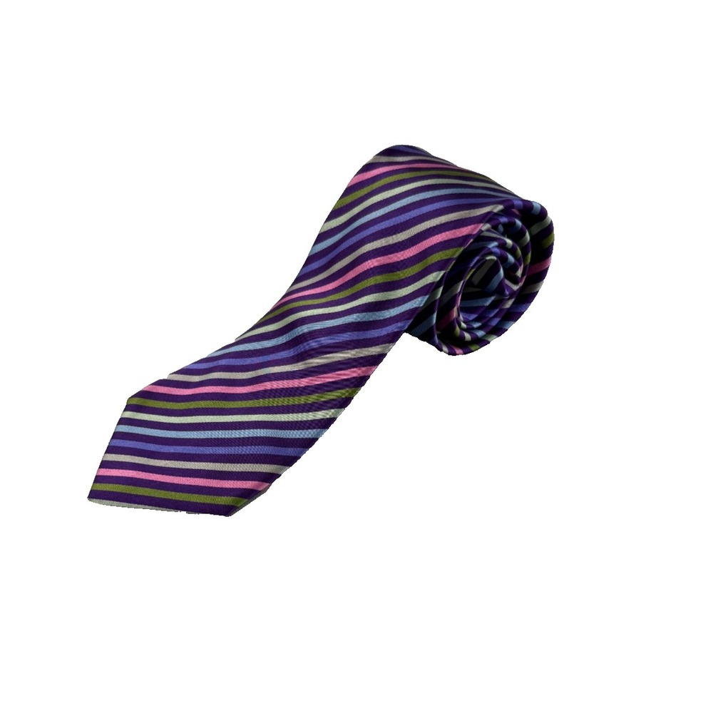 Charles Tyrwhitt Mens Silk Tie Purple Blue‎ Pink Green Striped Made in Italy